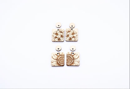 2 piece floral blanks, wood earrings, laser cut earrings