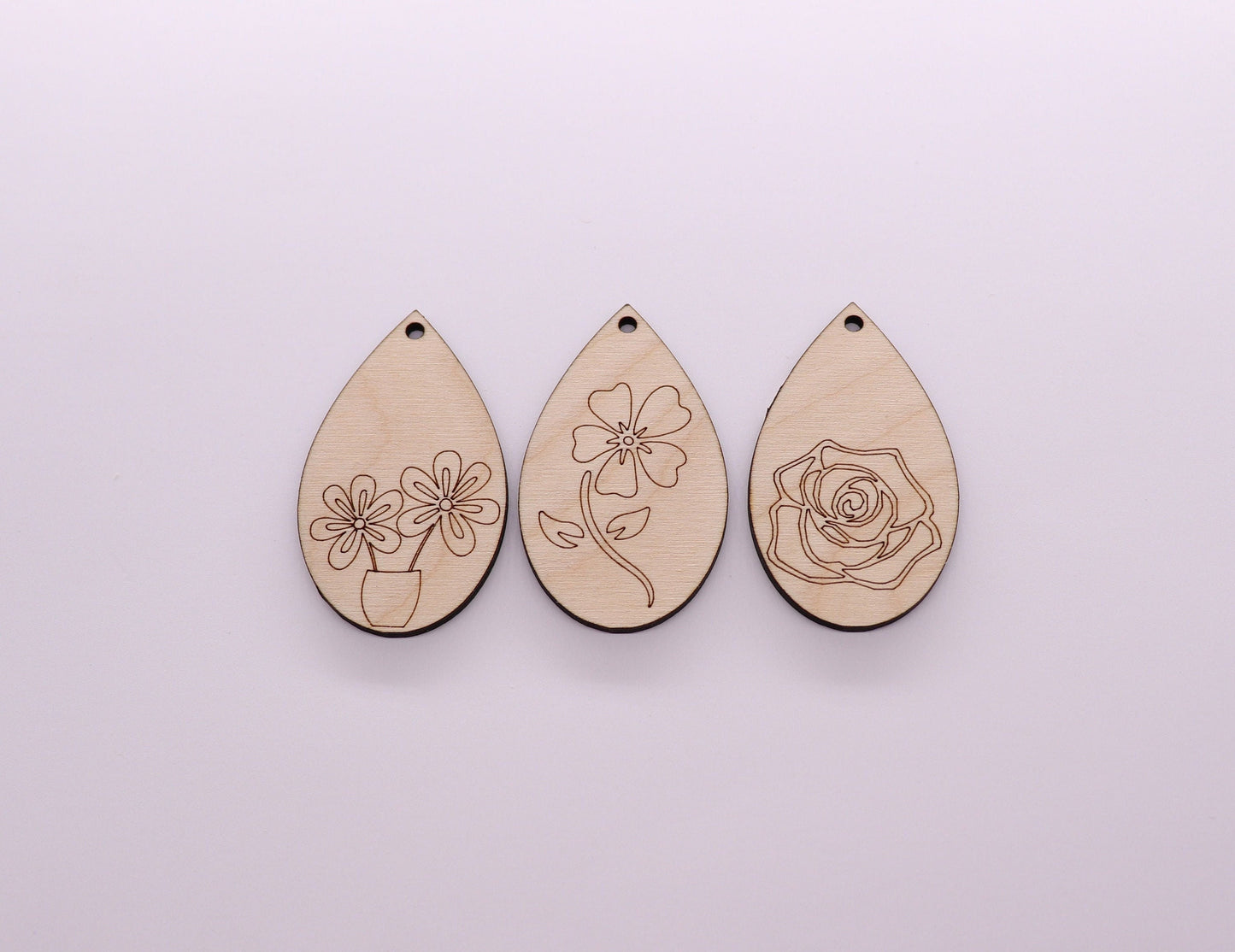 Floral wood earring blanks, flower cutouts, wood earrings