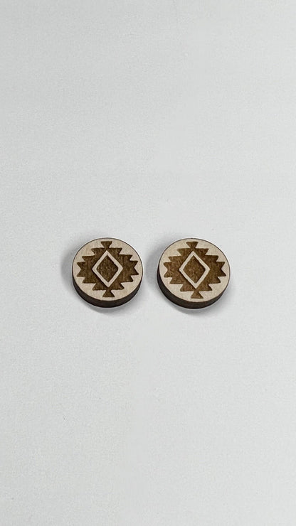 Aztec wood earring stud blanks, earring blanks, wood blanks