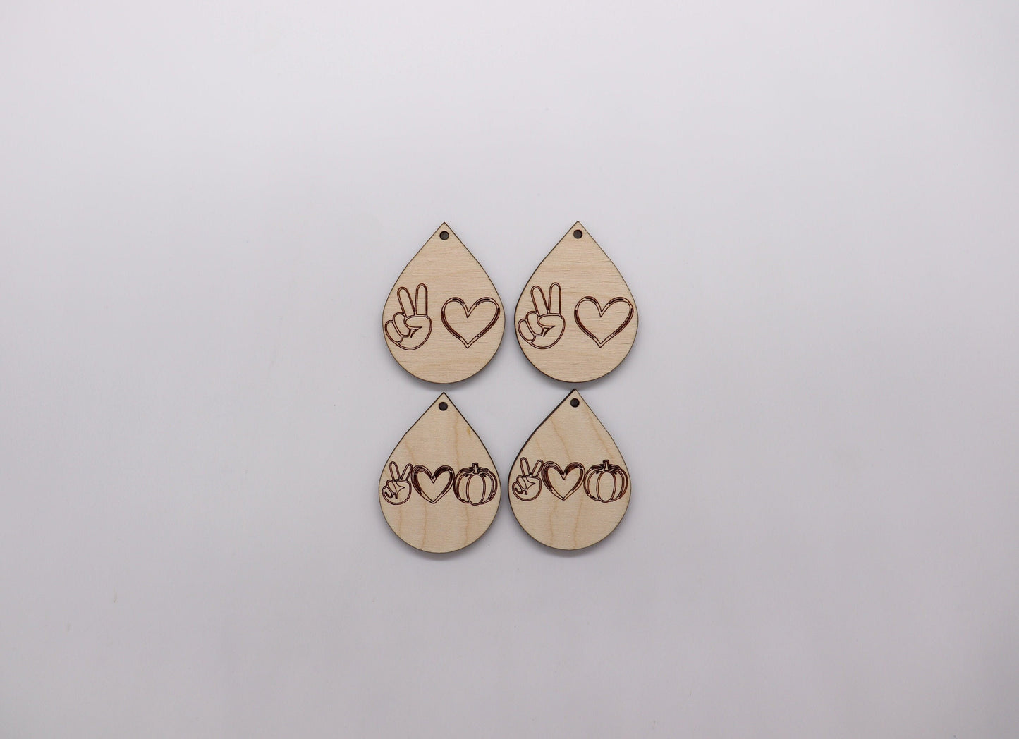 Peace Love Teardrop wood earring blanks, earring blanks, DIY earrings