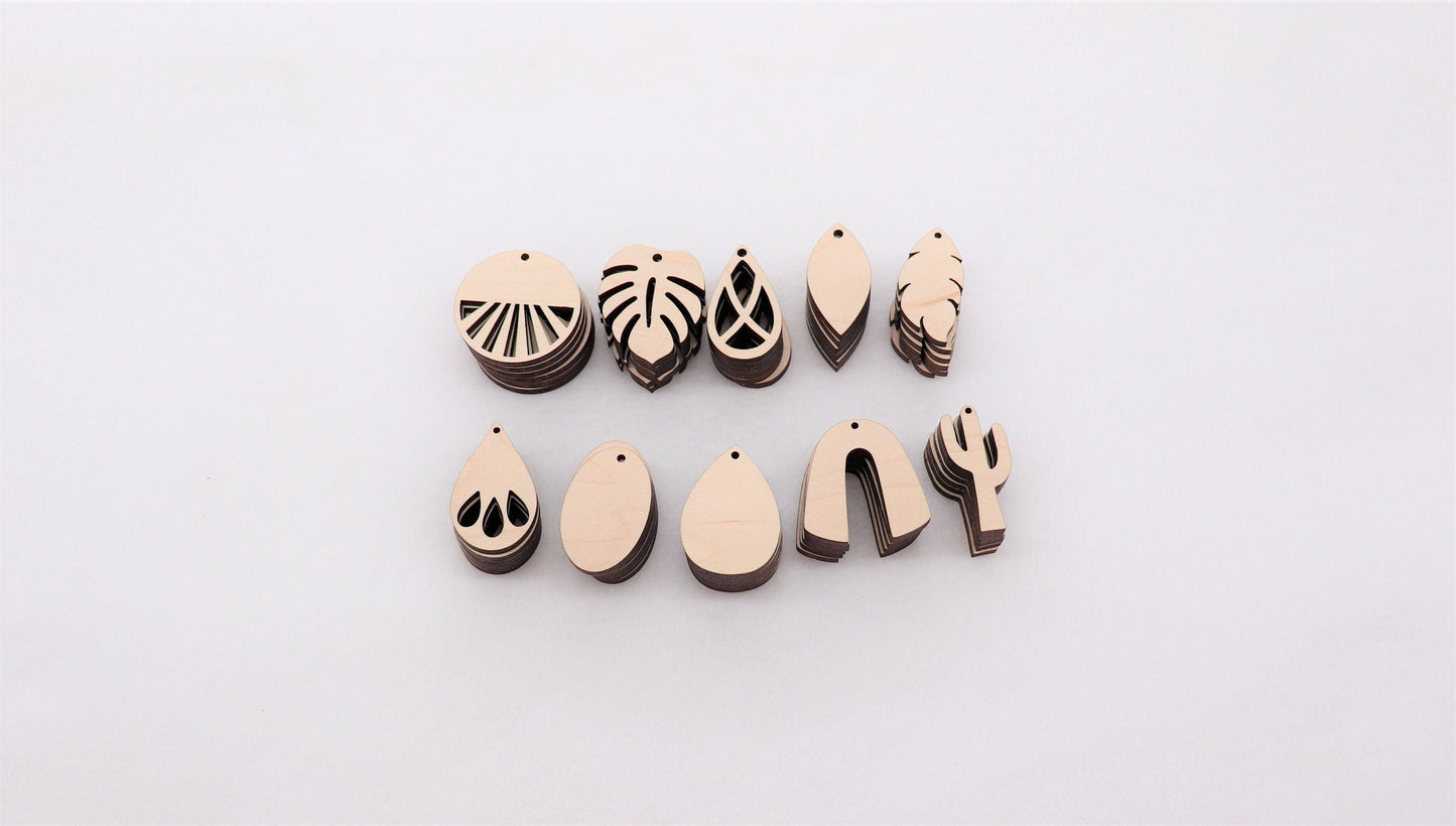 60 piece wood earring blanks, wood cutouts, earring blanks