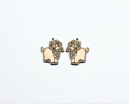 Highland cow earrings, laser cut blanks, sold per pair