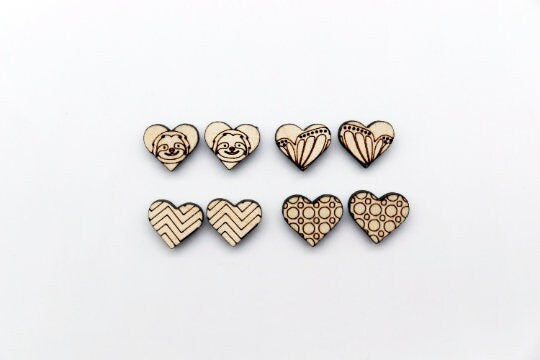 Heart stud cutouts, wood earrings, earring blanks