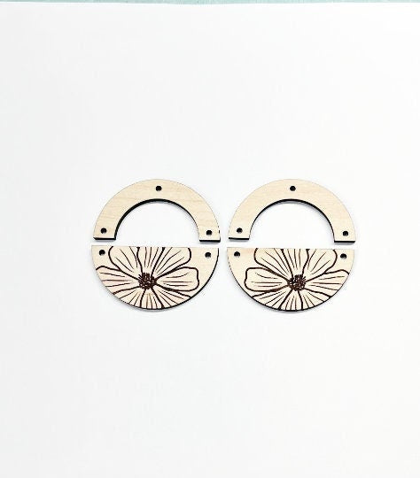 Flower 2 piece earring blanks, earring blanks, wood cutouts