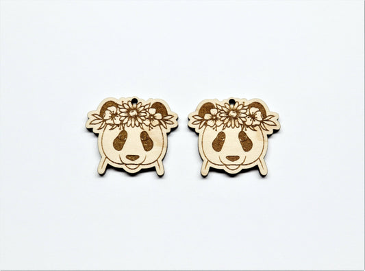 Panda earrings, wood earring blanks, panda cutouts