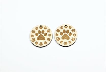 Paw print earrings, Wood earring blanks, DIY earrings, earring blanks, sold per set