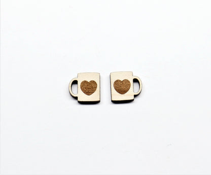 Coffee cup studs, DIY earrings, earring blanks, wood studs, sold per set