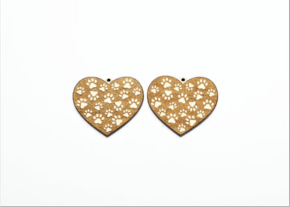 Paw print heart earrings, DIY earrings, earring blanks, sold per set