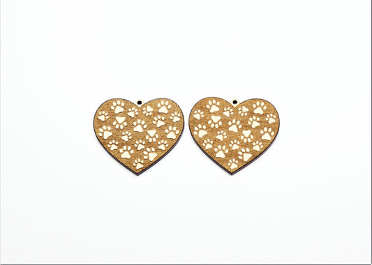 Paw print heart earrings, DIY earrings, earring blanks, sold per set