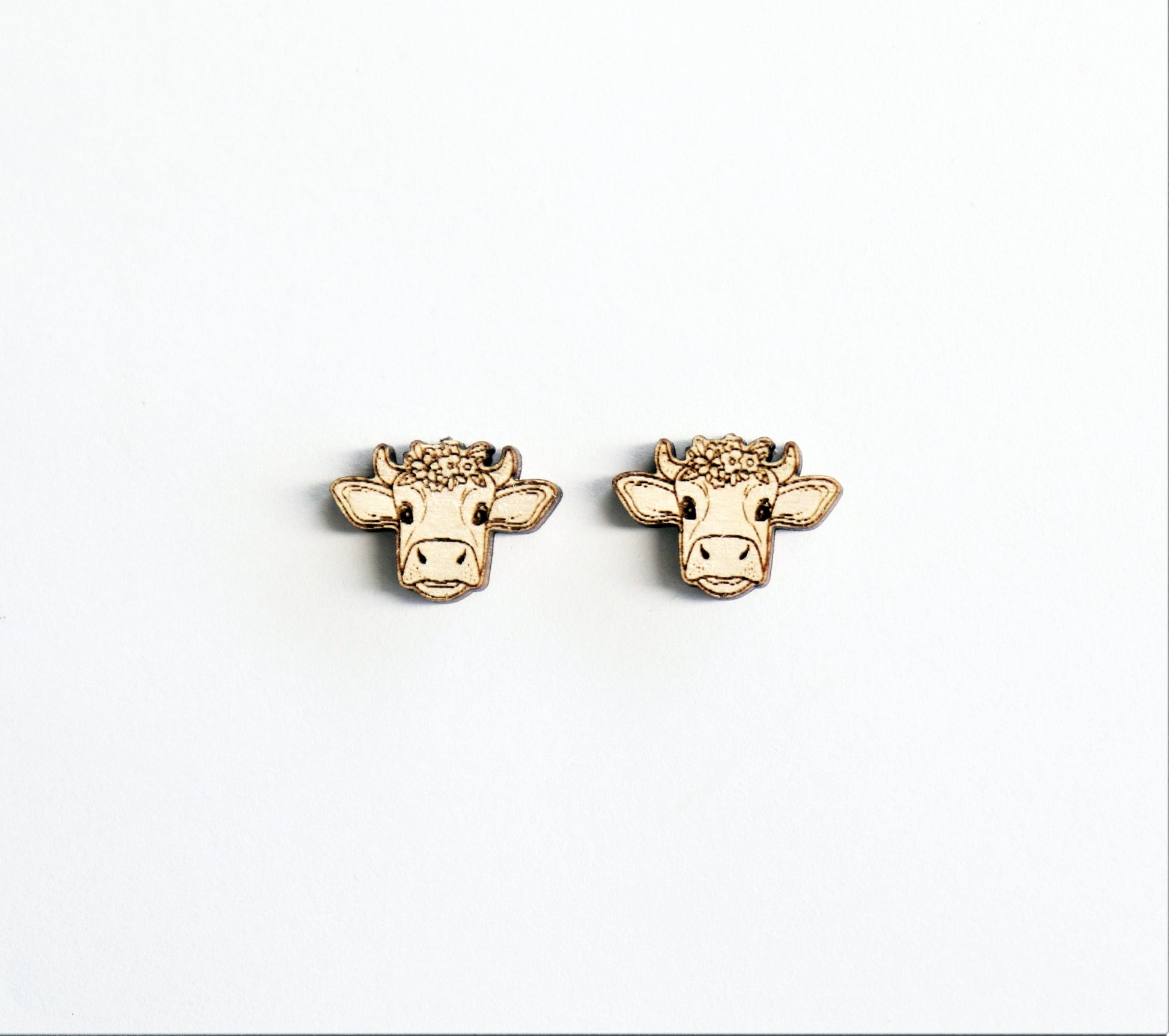 Floral cow stud blanks, wood earring blanks, cow cutouts