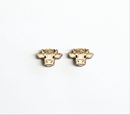 Floral cow stud blanks, wood earring blanks, cow cutouts