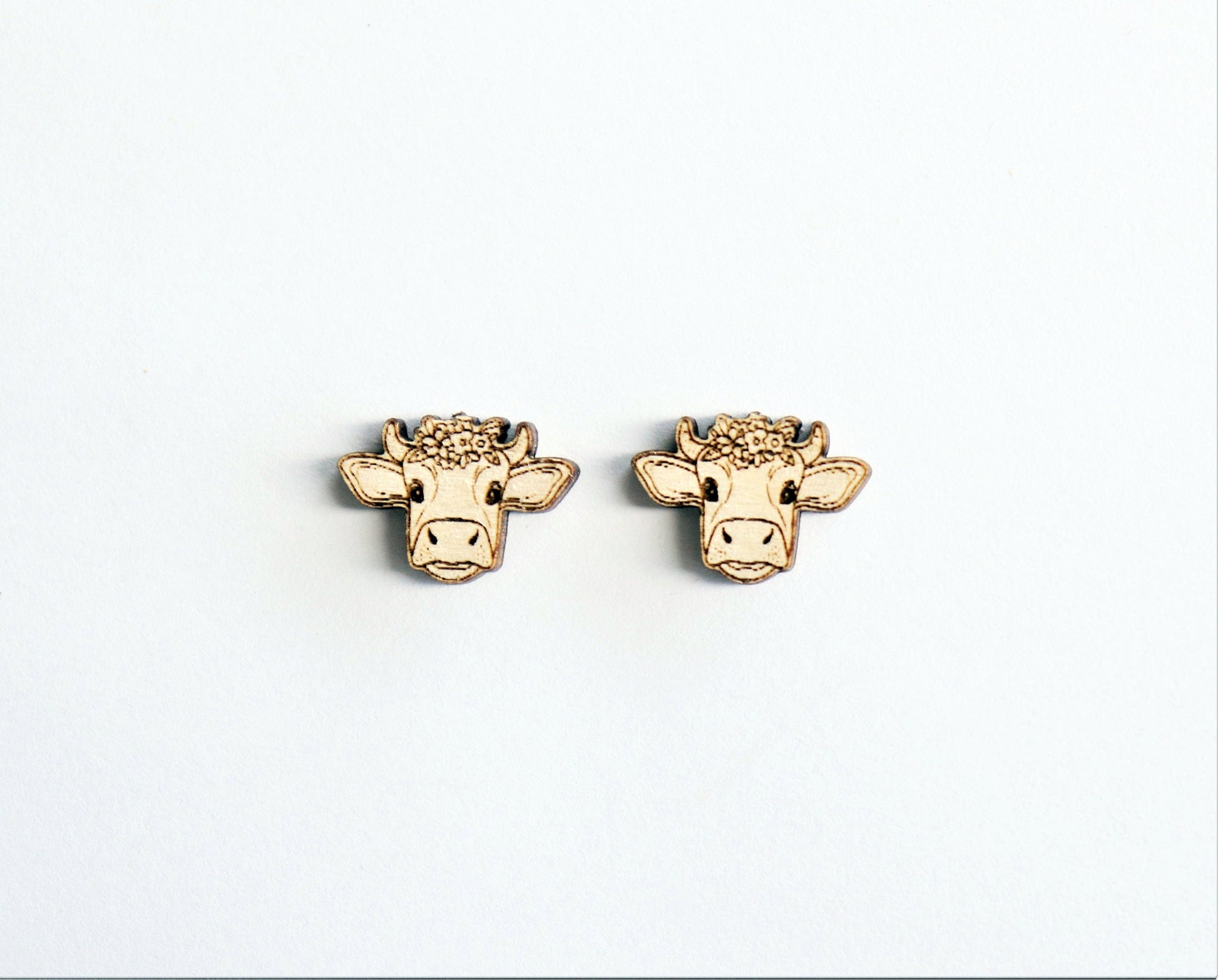 Floral cow stud blanks, wood earring blanks, cow cutouts