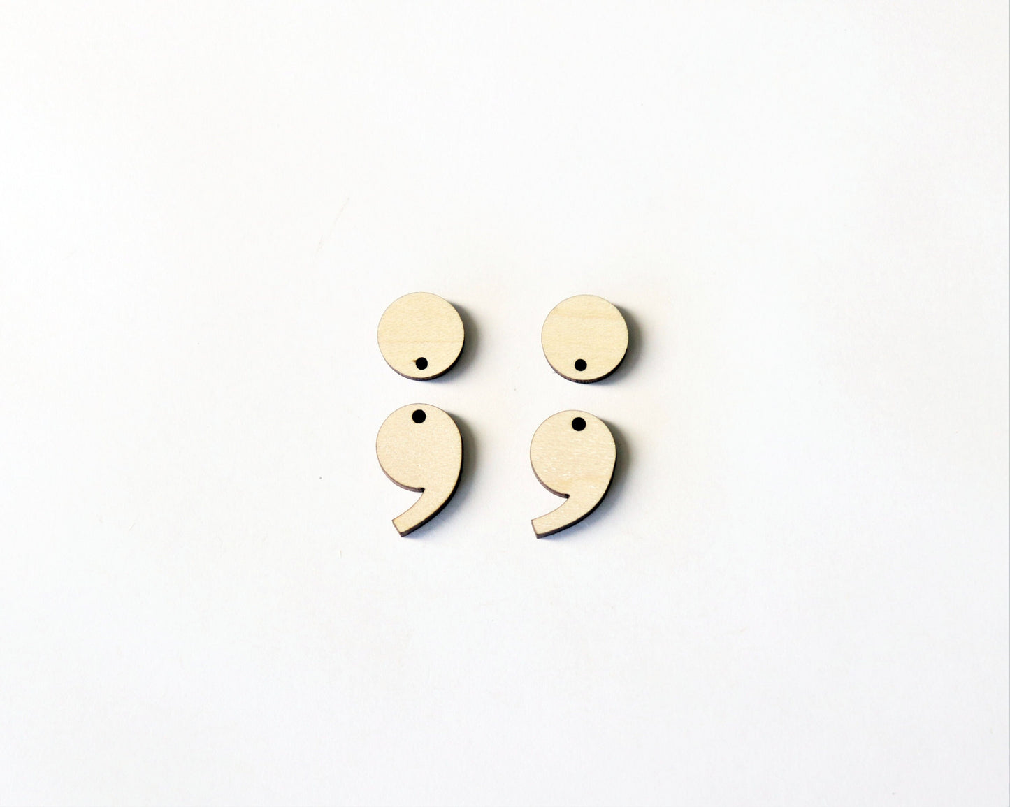 Semicolon wood blanks, wood cutouts, earring blanks