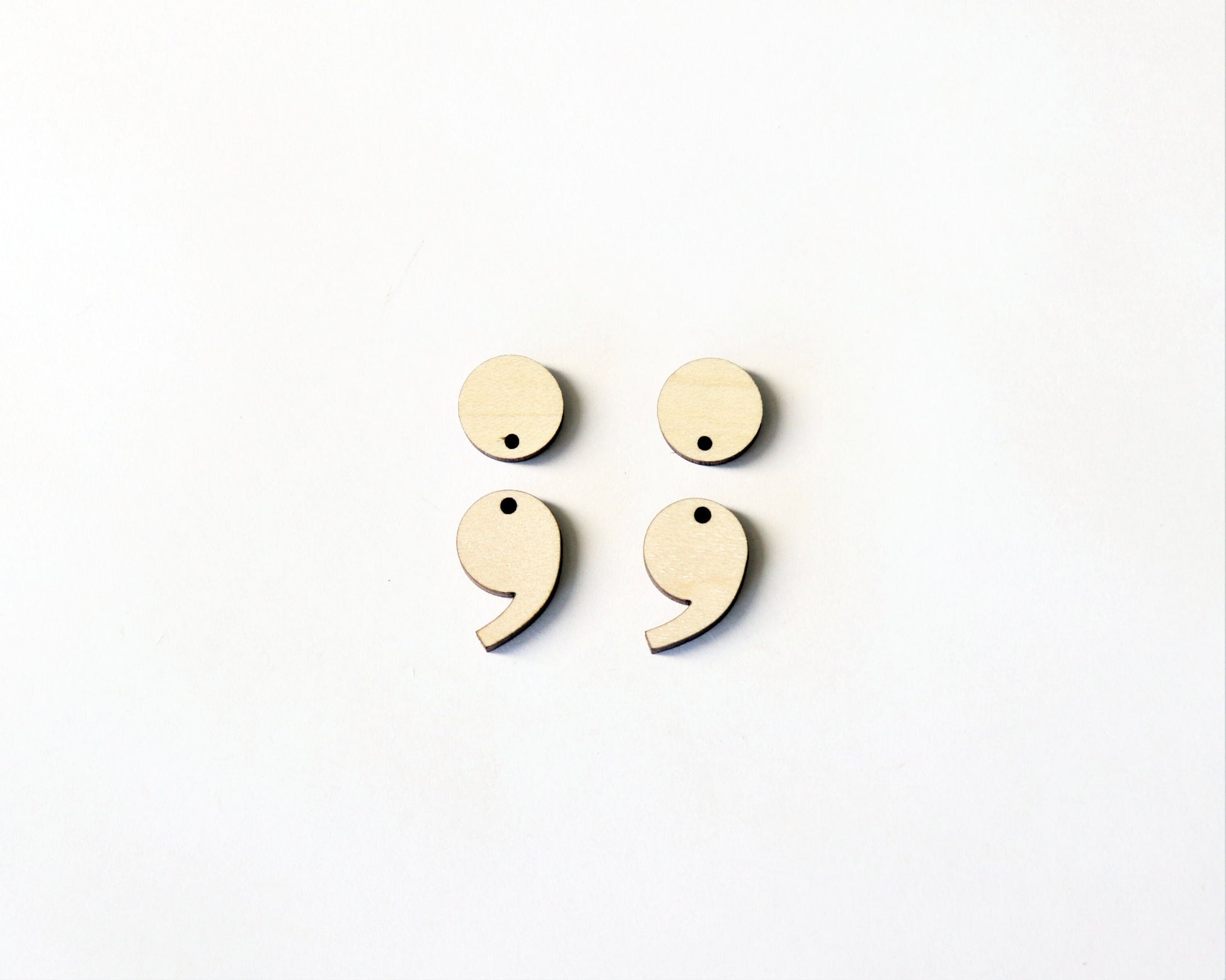 Semicolon wood blanks, wood cutouts, earring blanks