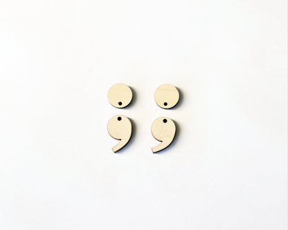 Semicolon wood blanks, wood cutouts, earring blanks