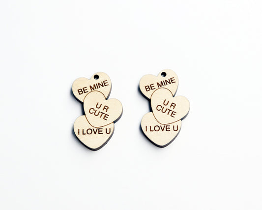 Heart dangles, wood earring blanks, wood cutouts