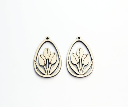 Tulip earrings,  wood earring blanks,  DIY earrings, sold per set