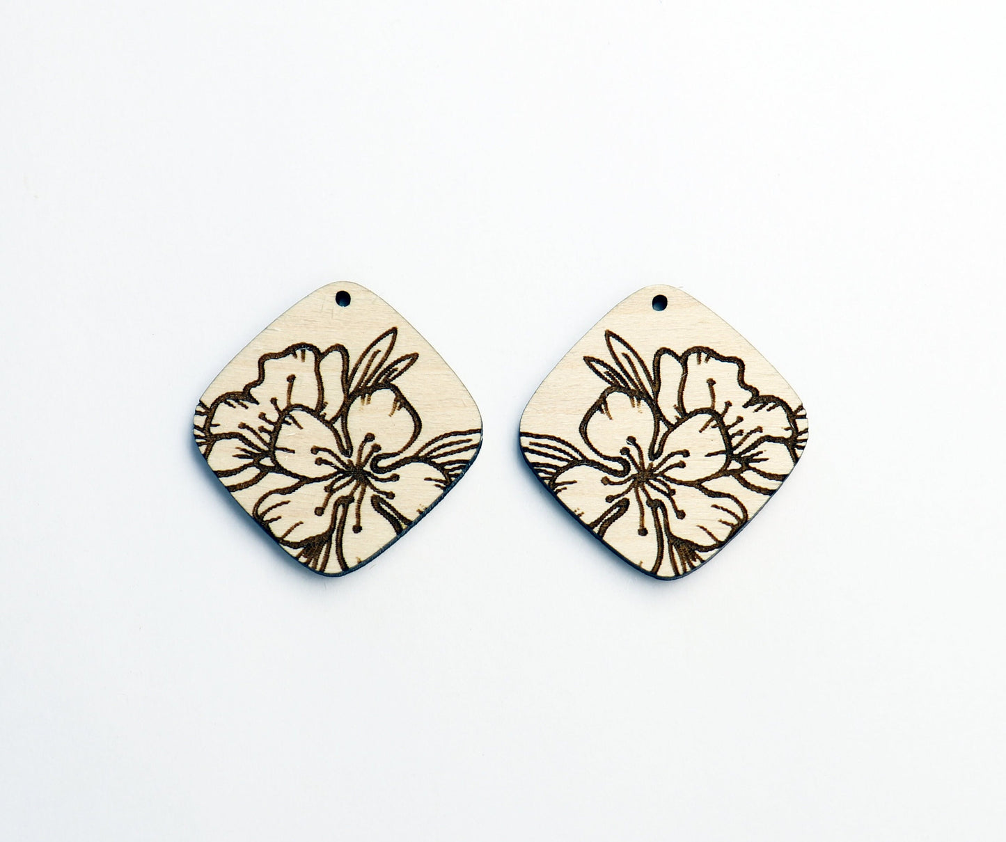 Flower earrings,  wood earring blanks,  DIY earrings, sold per set