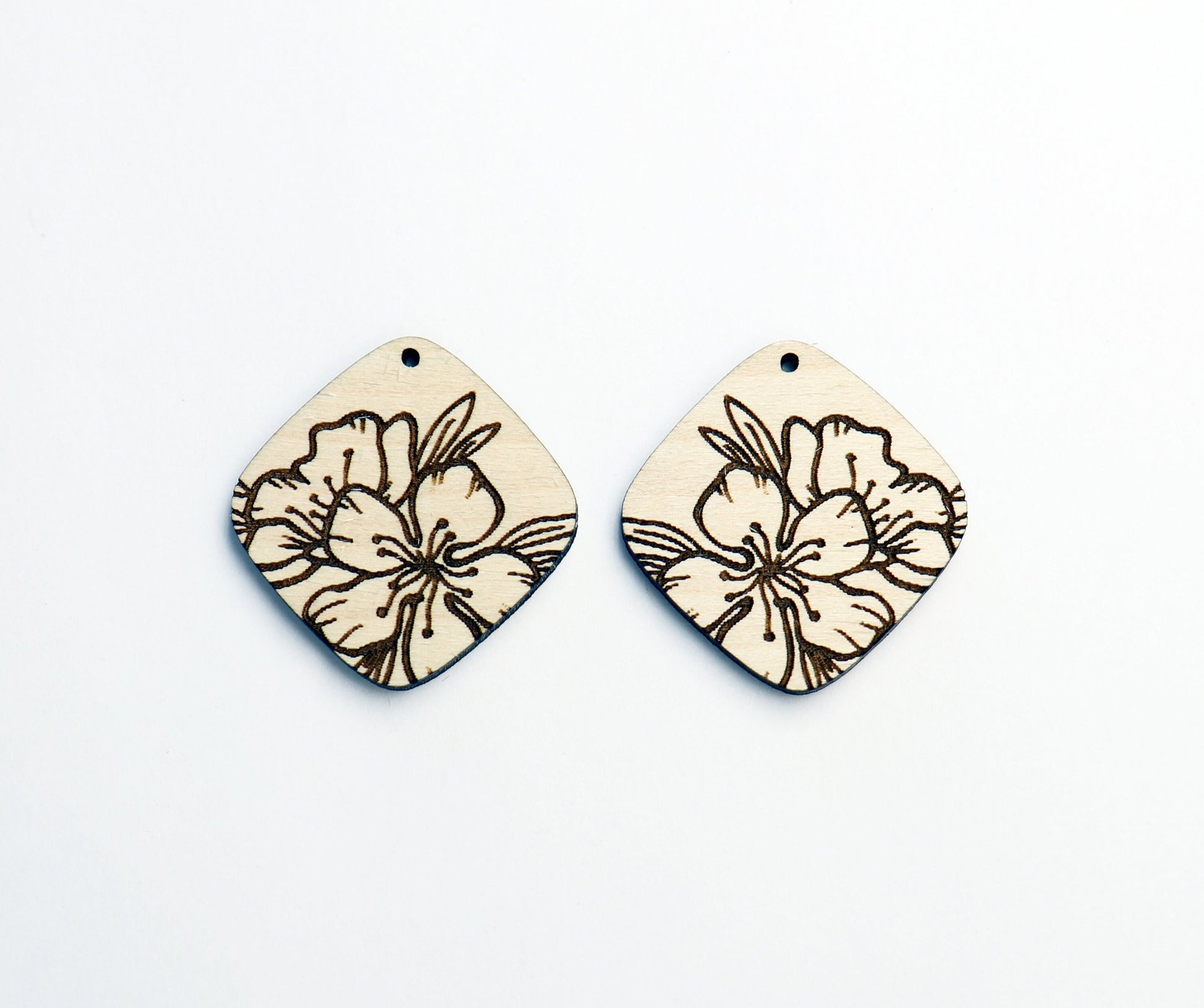 Flower earrings,  wood earring blanks,  DIY earrings, sold per set