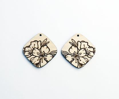 Flower earrings,  wood earring blanks,  DIY earrings, sold per set