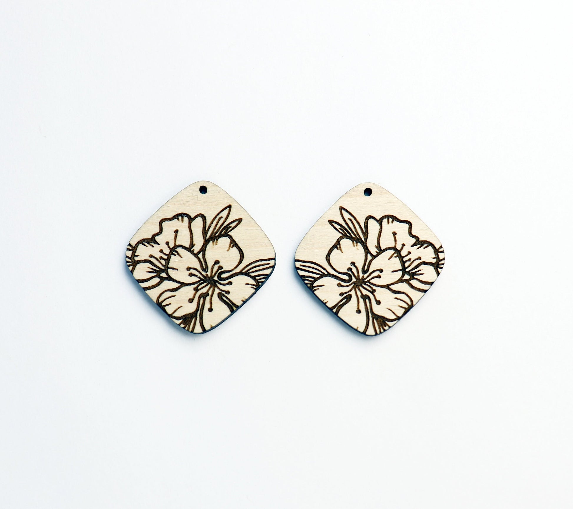 Flower earrings,  wood earring blanks,  DIY earrings, sold per set