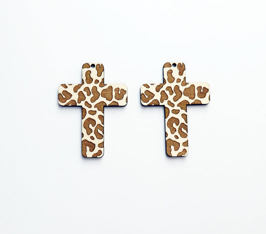 Leopard print Wood cross blanks, earring blanks, wood blanks