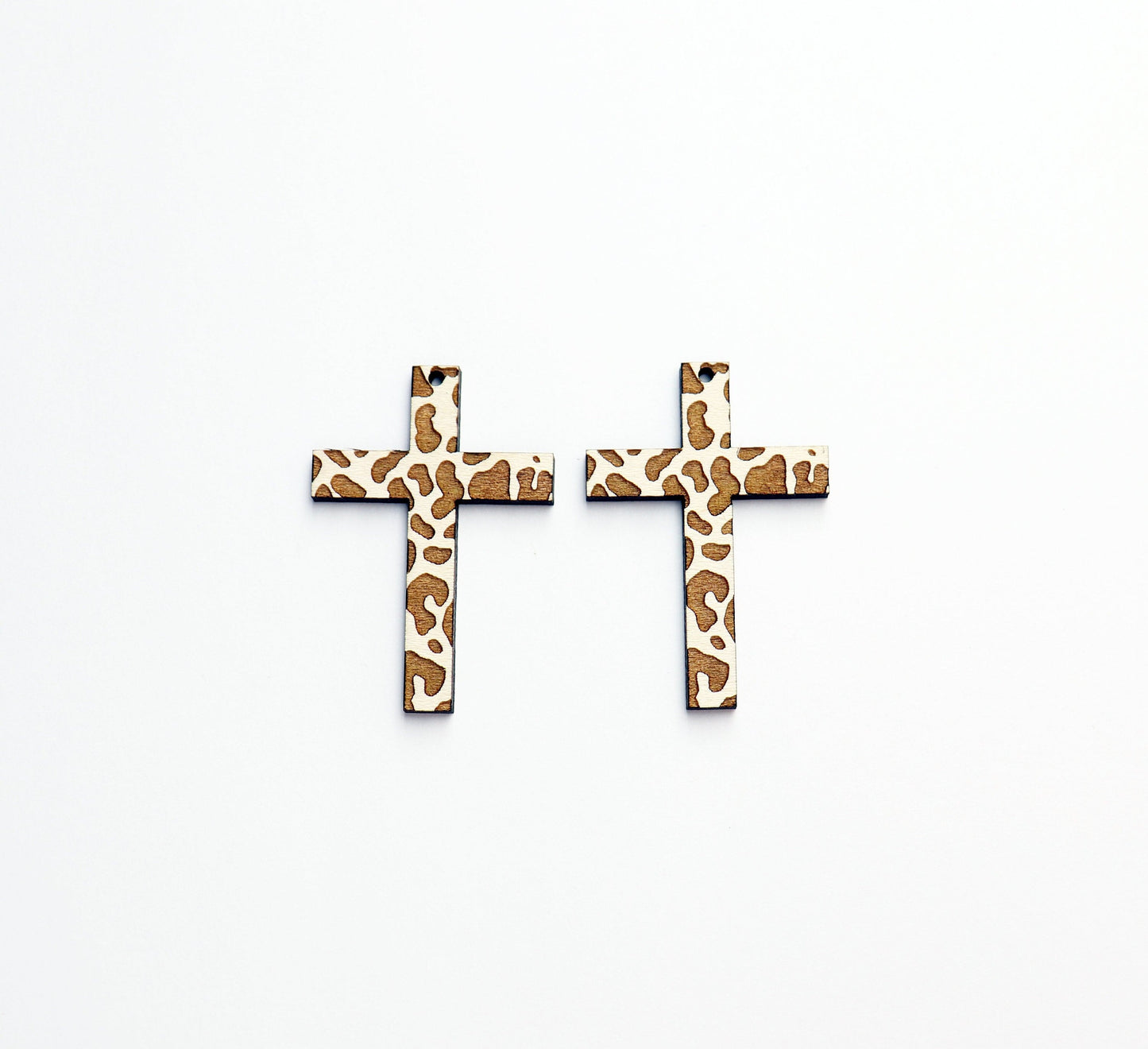 Cross earrings Leopard print Wood cross blanks, earring blanks, wood blanks