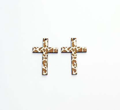 Cross earrings Leopard print Wood cross blanks, earring blanks, wood blanks