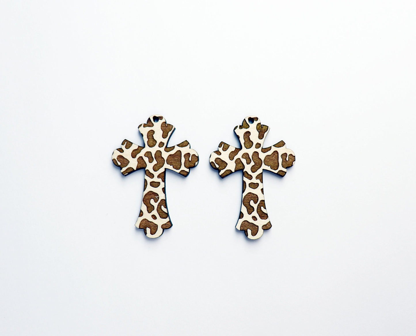 Leopard print Wood cross blanks, earring blanks, wood blanks