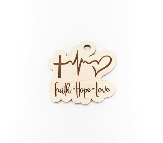 Faith hop love car charm, Religious car charm blank,  wood blanks