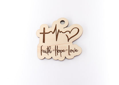 Faith hop love car charm, Religious car charm blank,  wood blanks