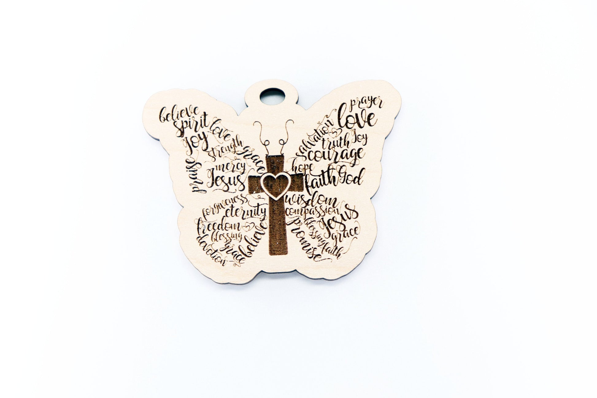 Butterfly cross car charm, Religious car charm blank,  wood blanks