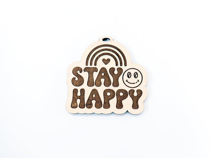 Stay happy car charm, car charm blank, wood blanks, wood cutouts