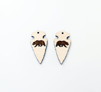 Arrowhead earring blanks,  laser cutouts, wood cutouts, sold per set