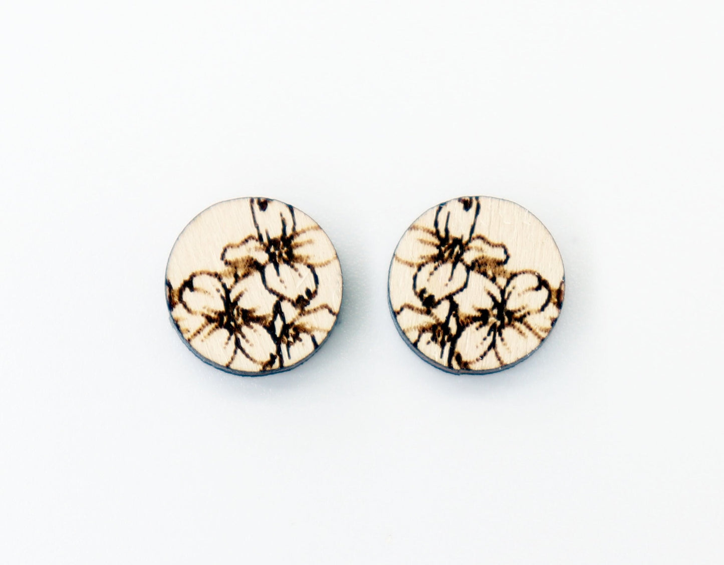 Flower stud blanks, DIY earrings, earring blanks, wood studs, sold per set