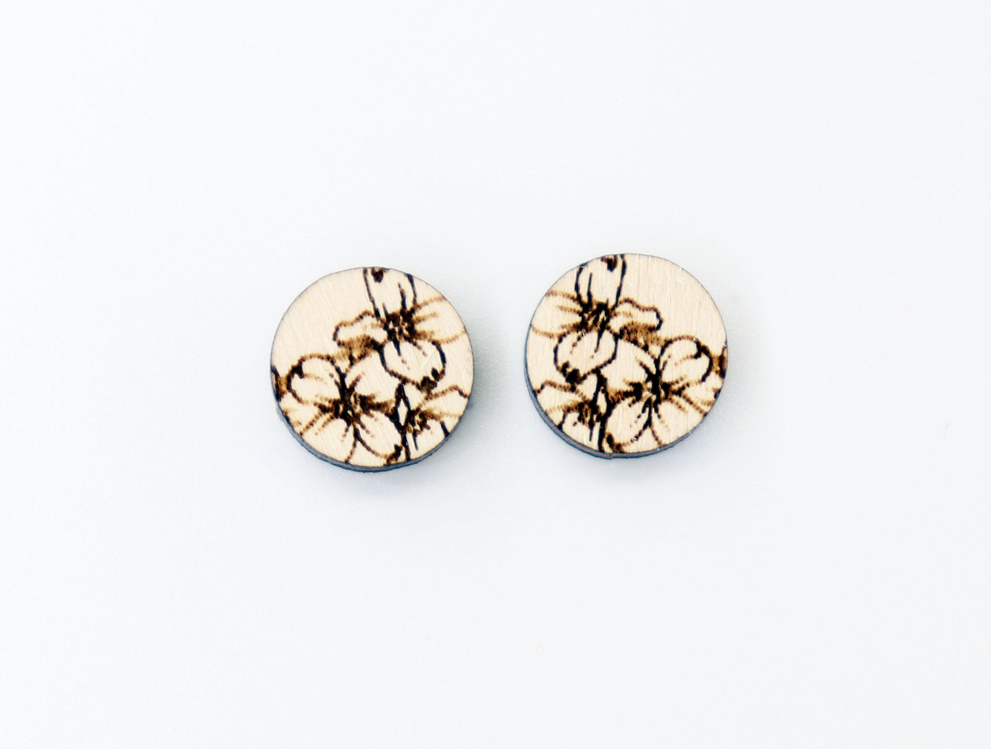 Flower stud blanks, DIY earrings, earring blanks, wood studs, sold per set