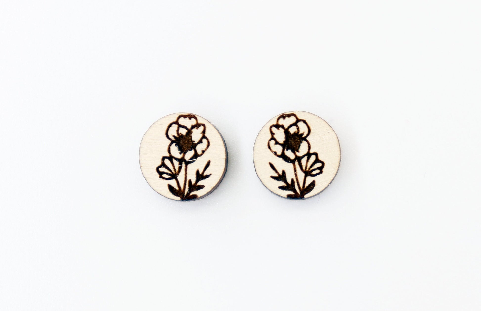 Flower stud blanks, DIY earrings, earring blanks, wood studs, sold per set