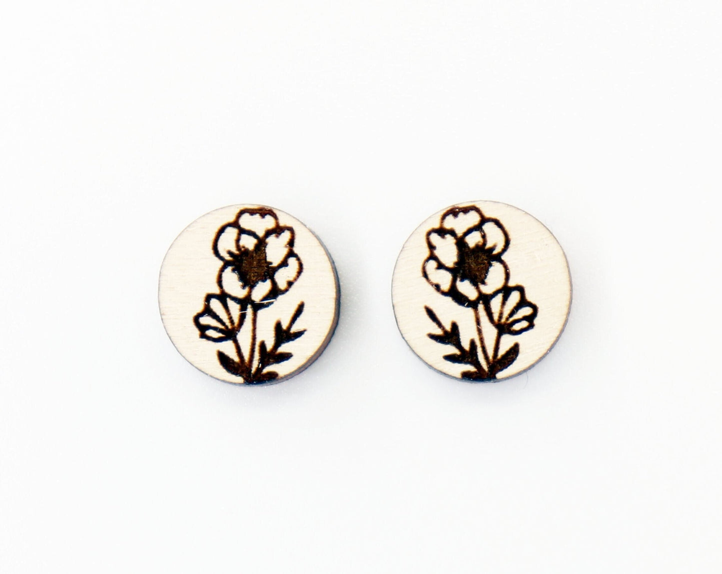 Flower stud blanks, DIY earrings, earring blanks, wood studs, sold per set