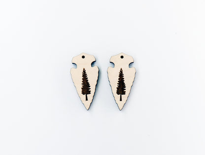 Arrowhead earring blanks,  laser cutouts, wood cutouts, sold per set