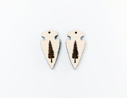 Arrowhead earring blanks,  laser cutouts, wood cutouts, sold per set