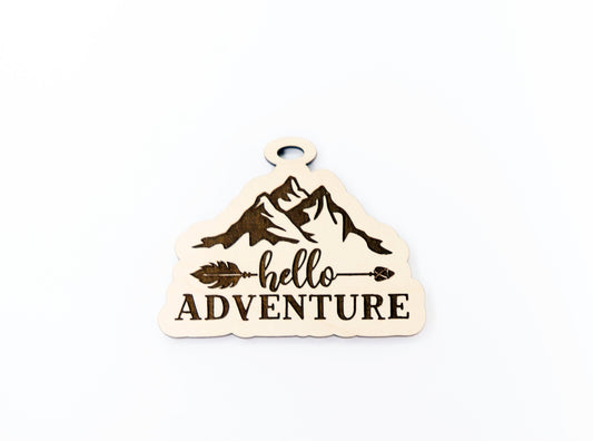 Hello adventure car charm, car charm blank, wood blanks, wood cutouts