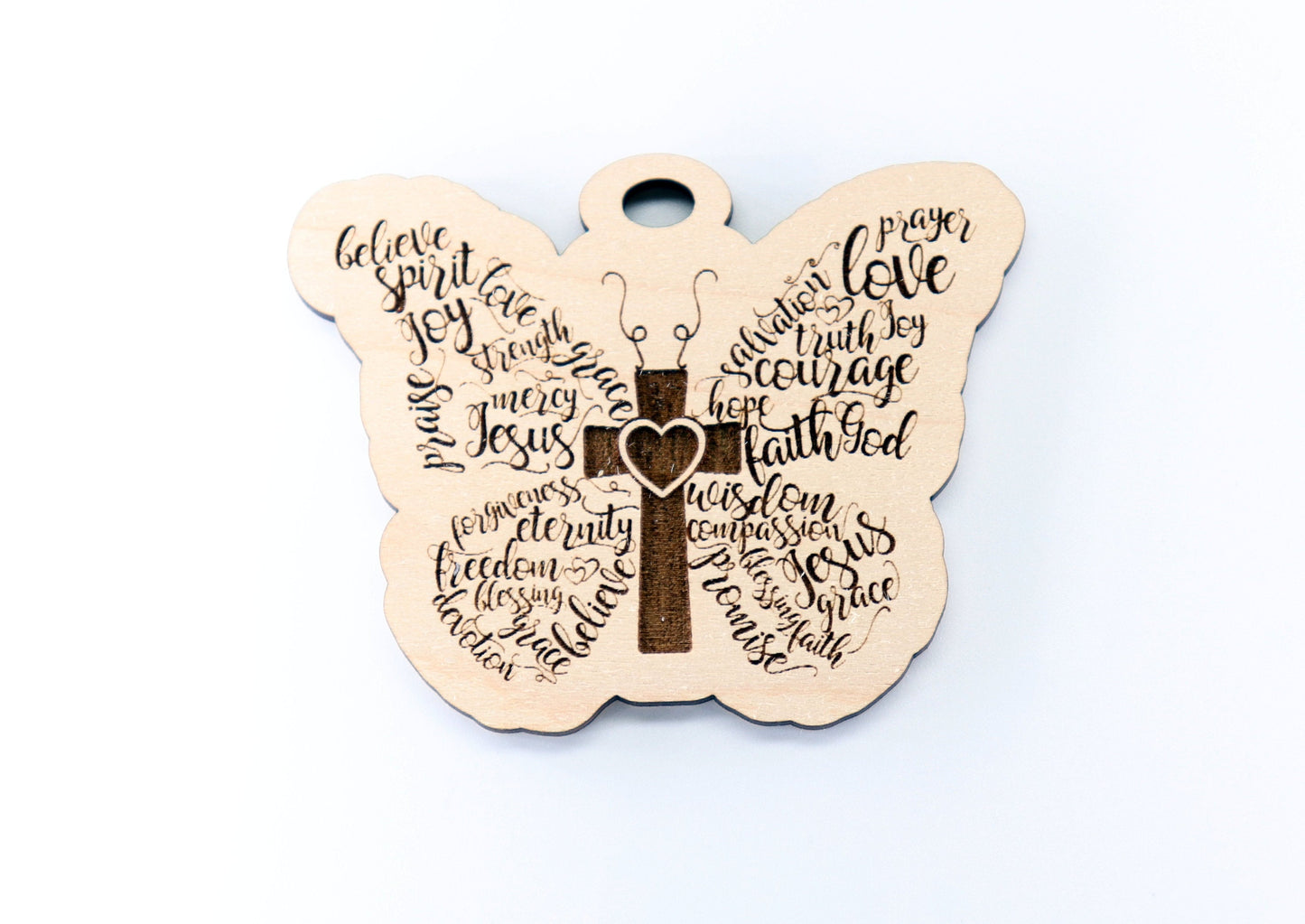 Butterfly cross car charm, Religious car charm blank,  wood blanks