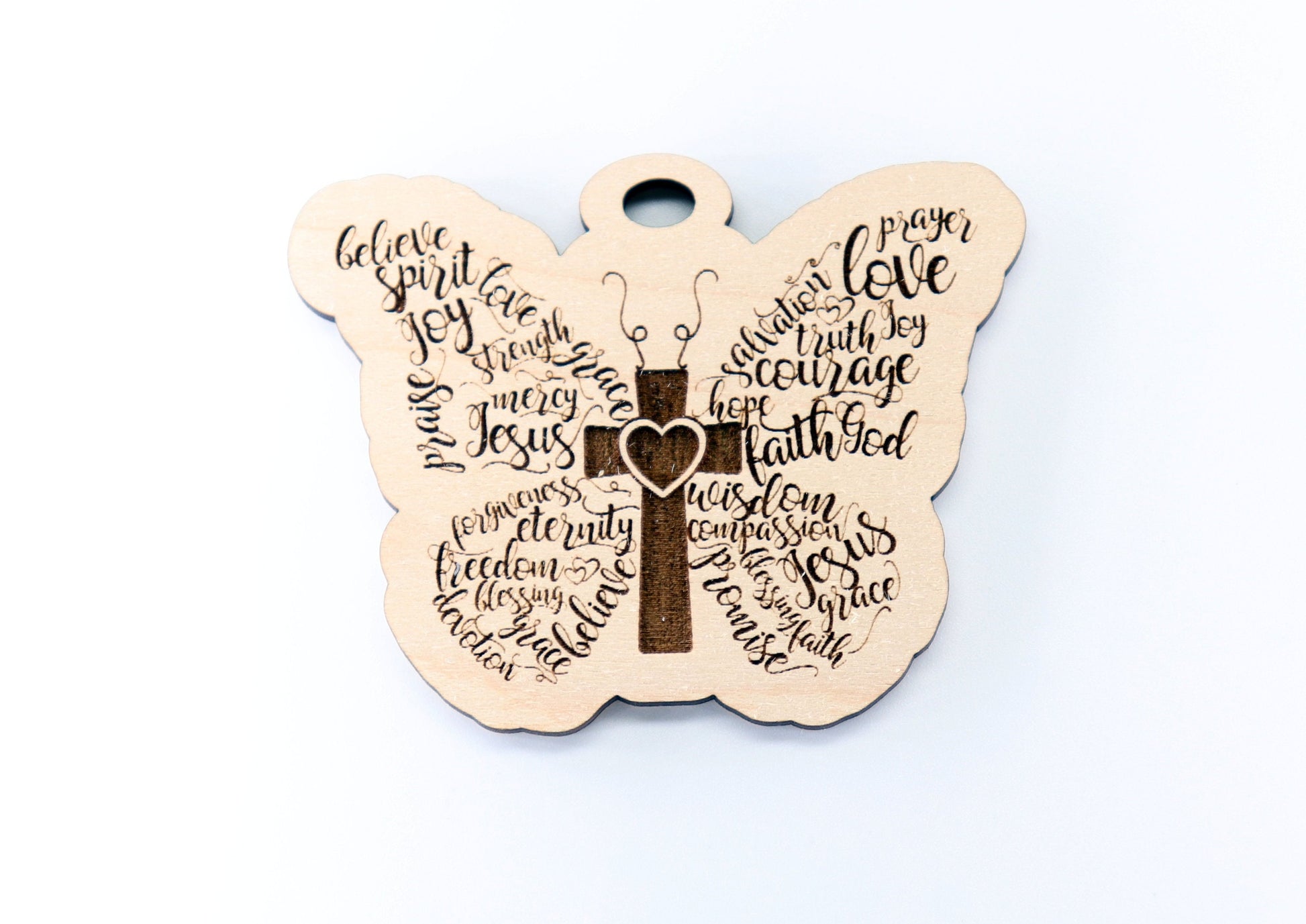 Butterfly cross car charm, Religious car charm blank,  wood blanks