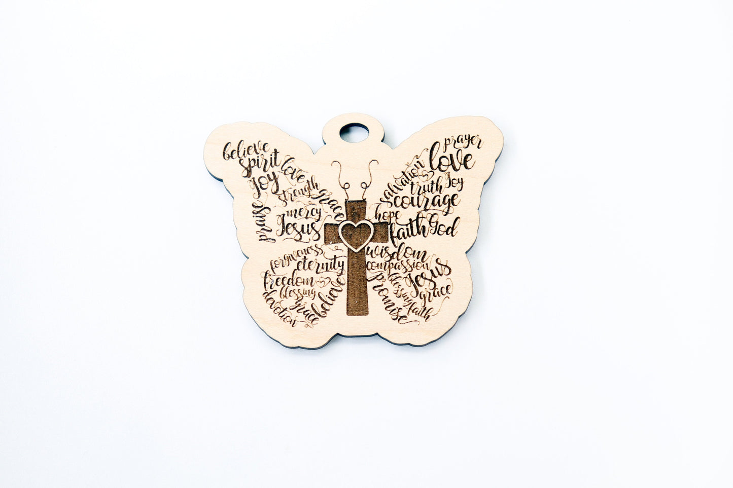 Butterfly cross car charm, Religious car charm blank,  wood blanks