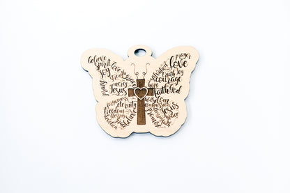 Butterfly cross car charm, Religious car charm blank,  wood blanks