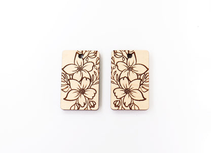 Flower Wood earring blanks, DIY earrings, earring blanks, sold per set