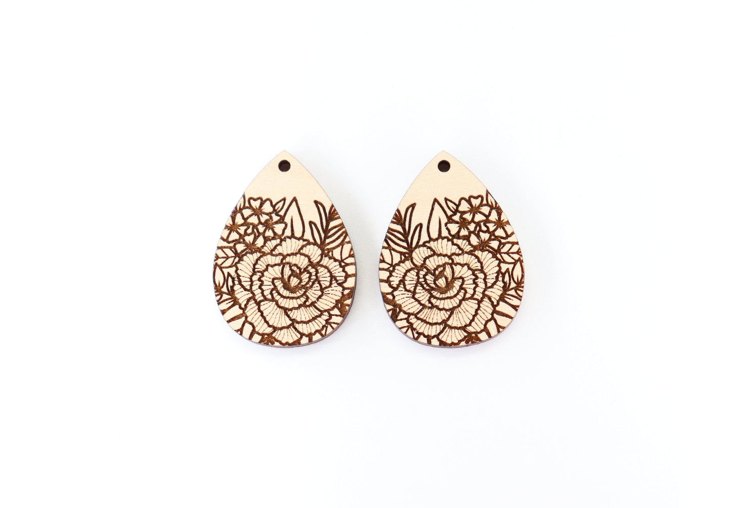 Floral Wood earring blanks, DIY earrings, earring blanks, sold per set