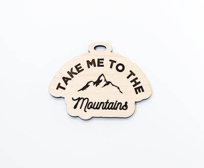 Take me to the mountains car charm, car charm blank, wood blanks, wood cutouts