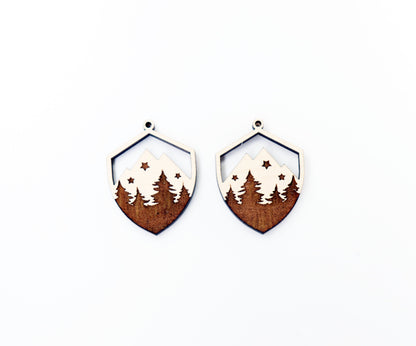 Mountain earring blanks,  laser cutouts, wood cutouts, sold per set