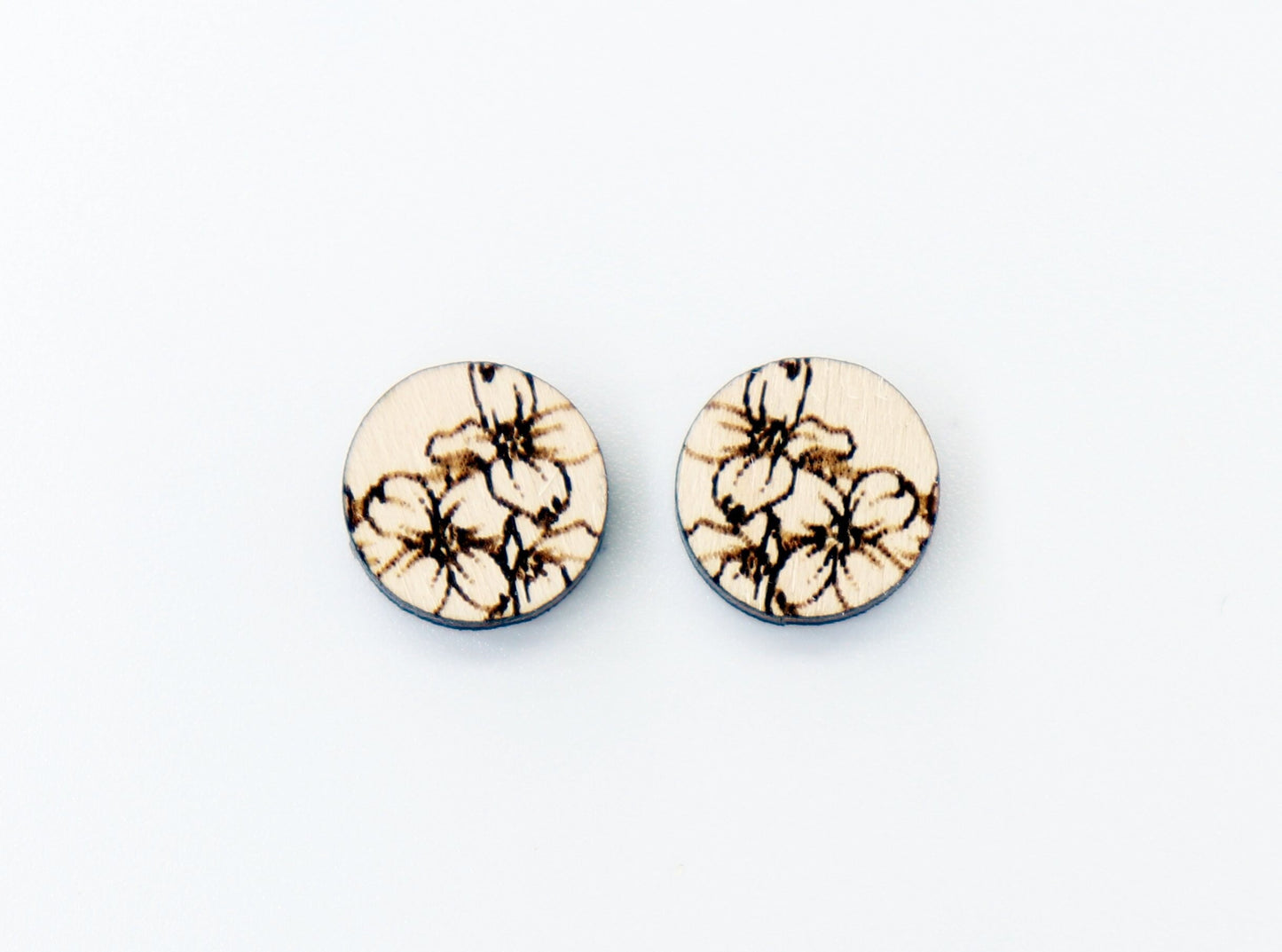 Flower stud blanks, DIY earrings, earring blanks, wood studs, sold per set